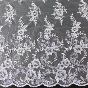 XP0700 White Cord Embroidered Fabric Mesh Fabric Swiss Voile Sequins Lace Fabric
