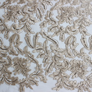 XP0713 Cream Cord Embroidery Tulle Sequin Tulle Lace Fabric