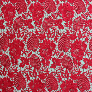 XS1267 Tree Leaves Red Crochet Lace Embroidery Fabric Polyester