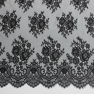 XL061 Nylon Spandex Net Jacquard Fabric Black Soft Eyelash Lace Fabric