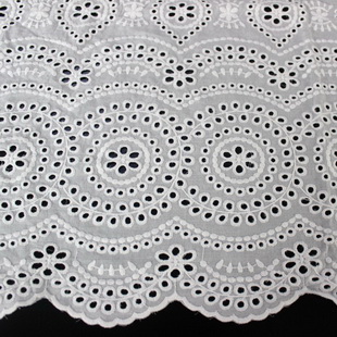 XE028 Eyelet Lace Scalloped Edge Embroidery Cotton Fabric