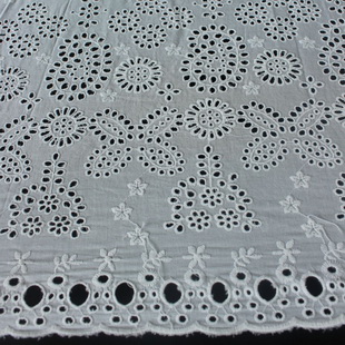 XE046 White Embroidery Lace Fabric Pure Cotton Skirt Blouse