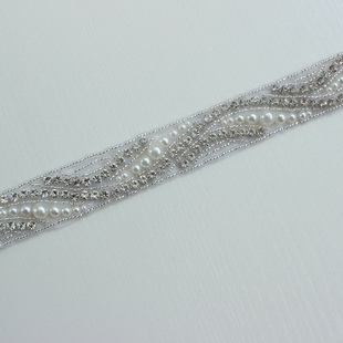 XB010 25MM Pearl Rhinestone Trim By The Yard Bridal Silver Applique
