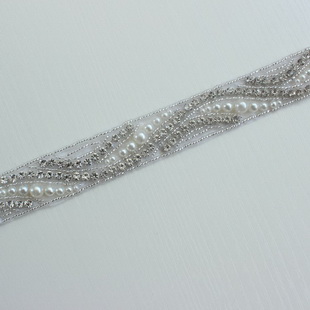 XB010 Pearl Rhinestone Trim By The Yard Thin Bridal Trim Luxury Silver Rhinestone Crystal Applique