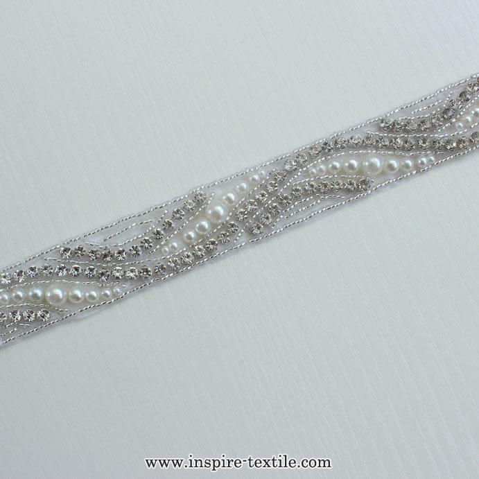 XB010 25MM Pearl Rhinestone Trim By The Yard Bridal Silver Applique