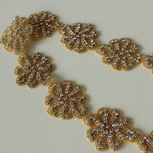 XB013 50MM Crystal Pearl Bridal Rhinestone Applique By the Yard Iron On