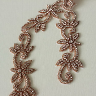 XB014 Rose Gold Rhinestone Luxury Border Trim Clear Crystal Trim Wedding Rhinestone Trim Chain Rhinestone Applique