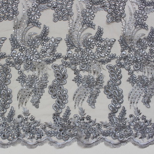 XP0697 Embroidery Tulle With Cords Grey Mesh Sequin Lace Fabrics
