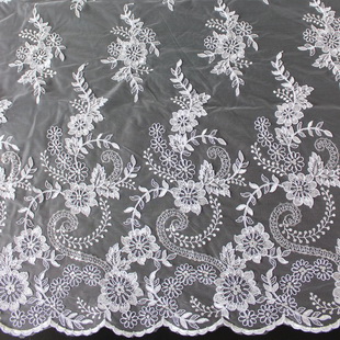 XP0700 White Cord Embroidered Mesh Fabric Swiss Voile Sequins Lace