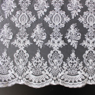 XP0702 White Voile Cord Embroidered Fabric Sequence Trimming Lace Fabric For Women Dress