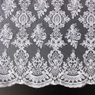 XP0702 White Voile Cord Embroidered Fabric Sequence Trimming Lace Fabric