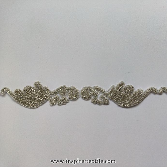 XB006 Crystal Pearl Bridal Rhinestone Applique Trim by the Yard Iron on