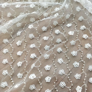 XW5249 Luxury Silver Beads Lace Net Fabrics With Matt White Sequins