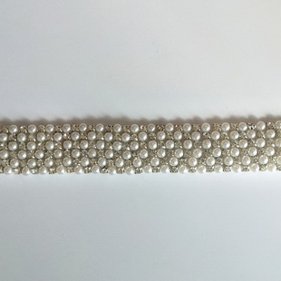 XB145 25MM 4 Rows Rhinestone Pearl Trim Bridal Dress Strap Beaded Trim