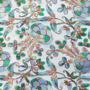 XF5294 Small Sequin Fabric Two-tone Green Embroidery Mesh Fabric
