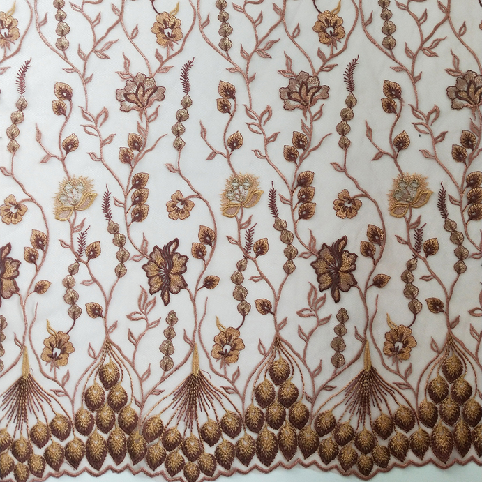 XF2925 Floral Pattern Embroidered Mesh Fabrics Lace Fabrics Wholesale