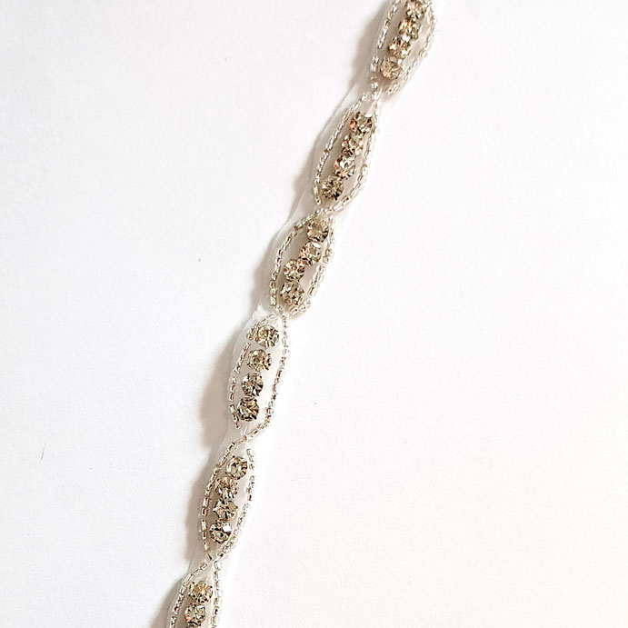 XB001 10MM Pearl Banding Bridal Belt Thin Crystal Rhinestone Trim Sew On