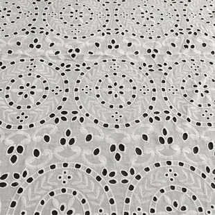 XE163 Lace Fabric Polyester Broderie Anglaise Cotton Eyelet White