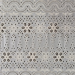 XE164 Cotton Lace Fabric Eyelet Flower Design Both Scalloped Border