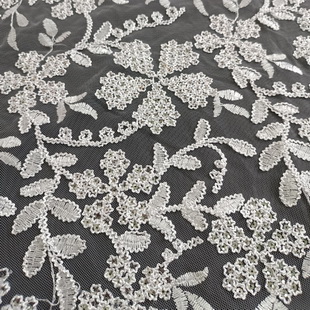 XP3951 Cording Lace Fabric Tulle Embroidered Fabric 4MM Sequin Lace