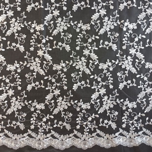 XF3026 White Embroidered Flowers Lace On Tulle Fabric For Bridal Gowns Prom Dress Girls Dresses