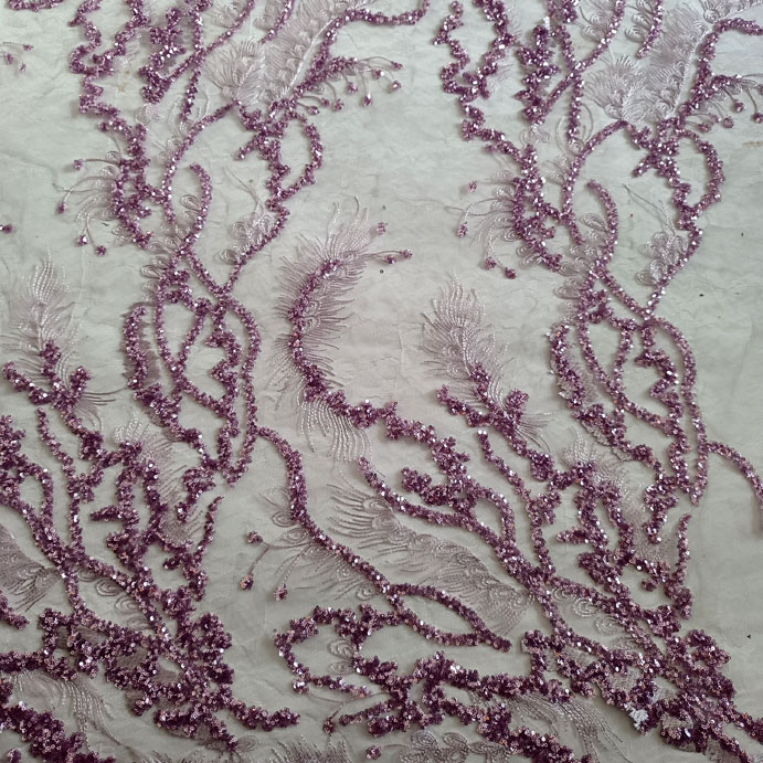XF2987 3MM Spangle Embroidery Polyester Mesh Sequins Fabric