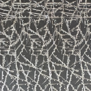 XF3004 Glitter Sequin Beaded Fabric White Embroidery Tulle Fabric