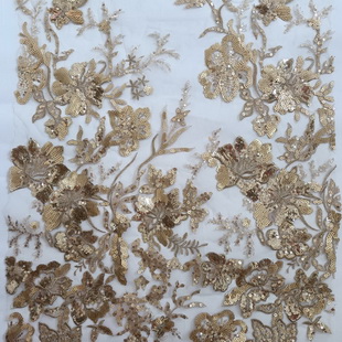 XF3015 Bridal Beaded Lace Sequin Polyester Embroidery Fabrics