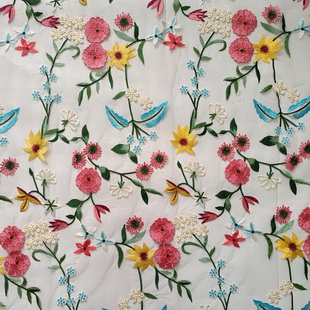 XF3057 Embroidered Lace Flat Net Organza Tulle Colorful Embroidery Fabric