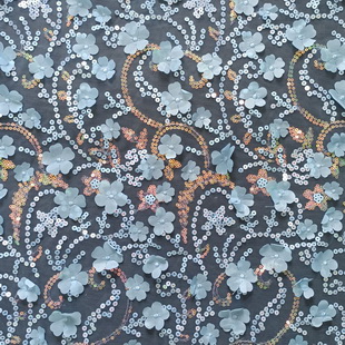 XZ5314 3D Flower Blue Sequin Mesh Fabric Irridecent 3MM Paillette Fabric