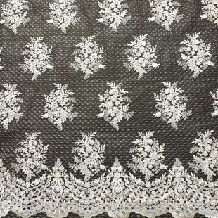 XP3963 White Embroidery Cord Spangle Net Dress Making Lace Fabric