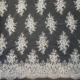XP3964 White Flat Embroidery Luxury Cord Sequins Net Lace Fabric