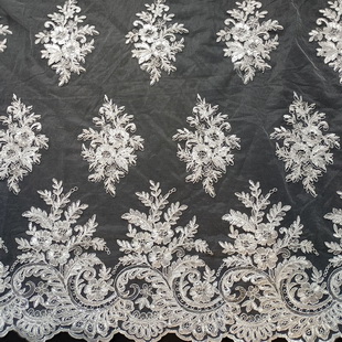 XP3965 White Cord Sequin Luxury Flower Embroidered Spangle Lace