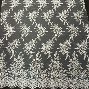 XP3966 Gold Cord Flat Embroidery Lace Fabrics Sequined Tulle