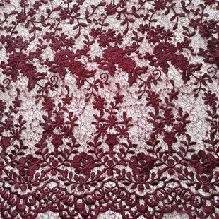 XF6001 Embroidery Fabric Burgandy Lace Embroidery Dress Fabric Accessories