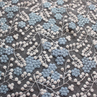 XF2791 White Blue Color Tulle Lace Fabric Embroidered Fabric Polyester
