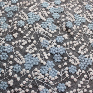 XF2791 White Blue Color Tulle Lace Fabric Embroidered Fabric Polyester Lace