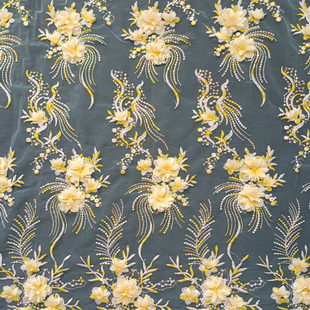 XF6003 Embroidery Tulle 3D Flower Sequined Lace Fabric For Midi Dress