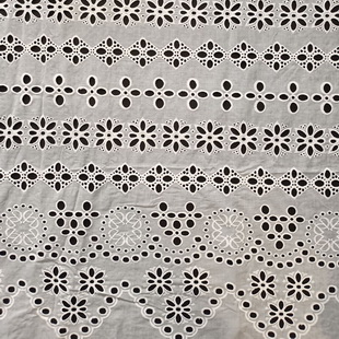 XE276 White Floral Cotton Eyelet Cotton Schiffli Lace Fabric