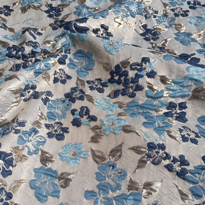 XC1653 Blue Grey Metallic Jacquard Brocade Fabric For Dress
