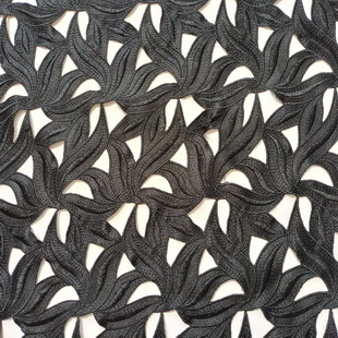 CXE290 Leaf Embroidery Guipure Lace On Black Satin Fabric Sewing By Yard