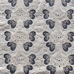 GXE291 Corded Cut Out Lace Mesh Embroidery Fabric Cotton