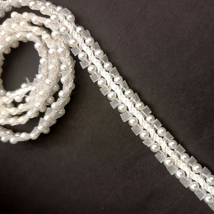 XB186 10MM Pearled Trimming Ivory Ribbon Lace Handmade Trims For Clothing