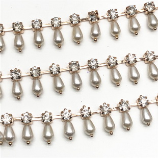 CX433 16MM Water Drops Pearl Metal Trim Rhinestone For Bridal Belt Sash