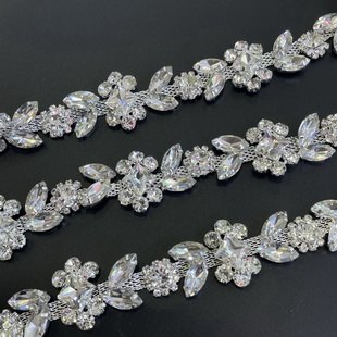 CX438 24MM Rhinestone Trim Gleaming Ribbon Crystal Metal Chain For Wedding
