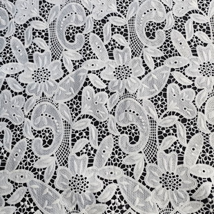 XS1696 Polyester Hollow White Crochet Lace Fabric For Clothes Embroidered