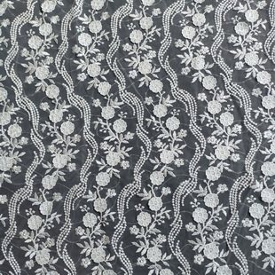XF6052 Wedding Fabrics White Floral Embroidered Lace Fabric For Bridal Dress