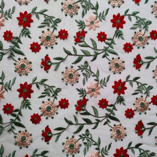 XF6056 Floral Embroidered Tulle Fabric Colorful Plants Embroidery Fabric