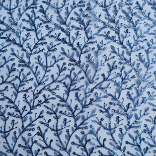 XF6019 Light Embroidered Tulle Blue Lace Sequin Fabric By The Yard