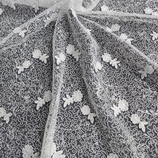 XF6061 White Bridal Embroidered Fabric Mesh Lace Fabric Floral Design